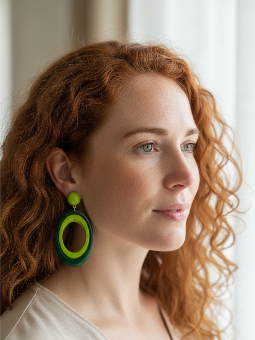 Vintage Two Tone Green Clip On  Earrings